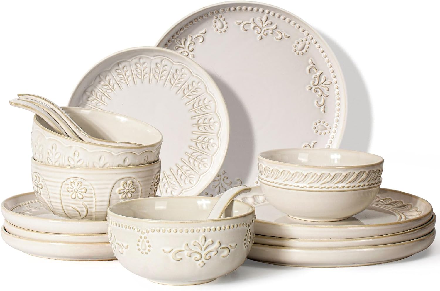 Artena 16 Pieces Dinnerware Set for 4, Unique Ceramic Plates