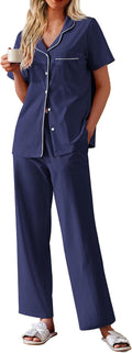 Ekouaer Women's 100% Cotton Pajamas Set - Soft Short Sleeve PJs