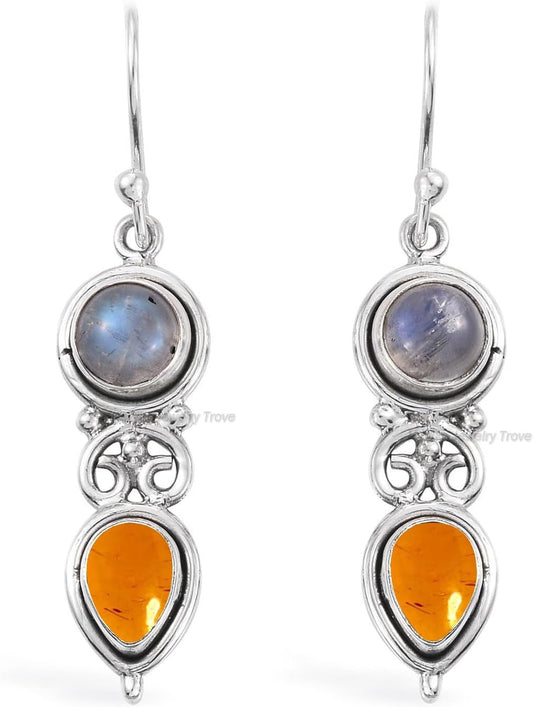 Handmade 925 Sterling Silver Earrings for Women - Dangle Gemstone