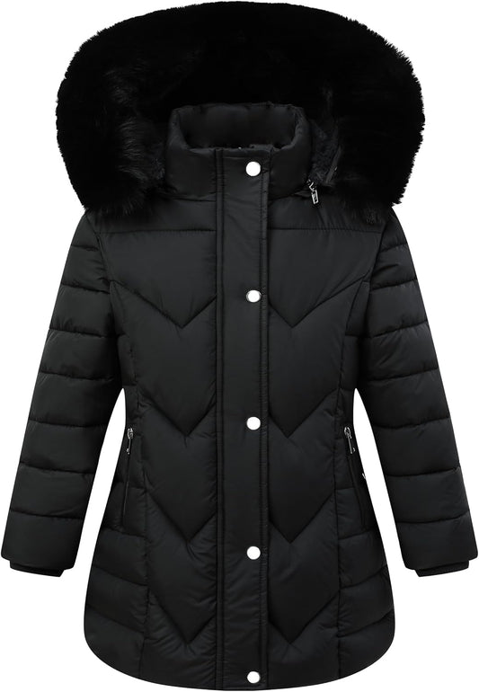 Girls' Warm Outwear Long Coat with Hood for Winter Adventures