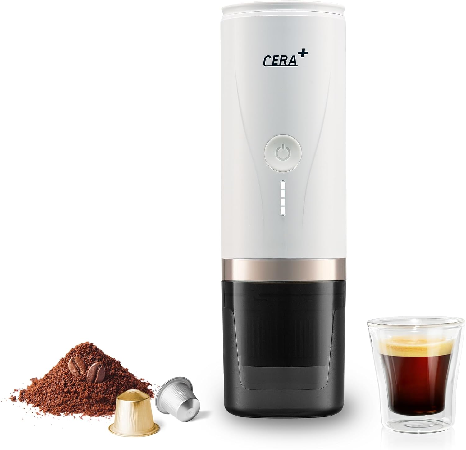 Portable Self-Heating Espresso Maker - 20 Bar Pressure, White