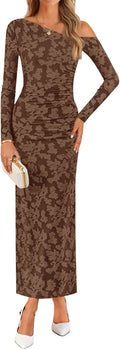 Fall Floral Off Shoulder Bodycon Maxi Dress - Elegant Ruched Fit Shoes