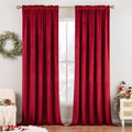 Red Velvet Blackout Curtains 52x90 in Panels - Heavy Thermal Drapes