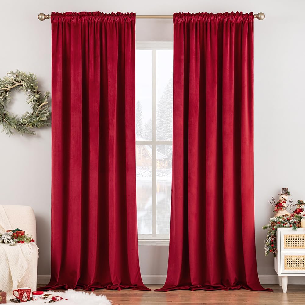 MIULEE Christmas Red Velvet Curtains for Bedroom Living Room