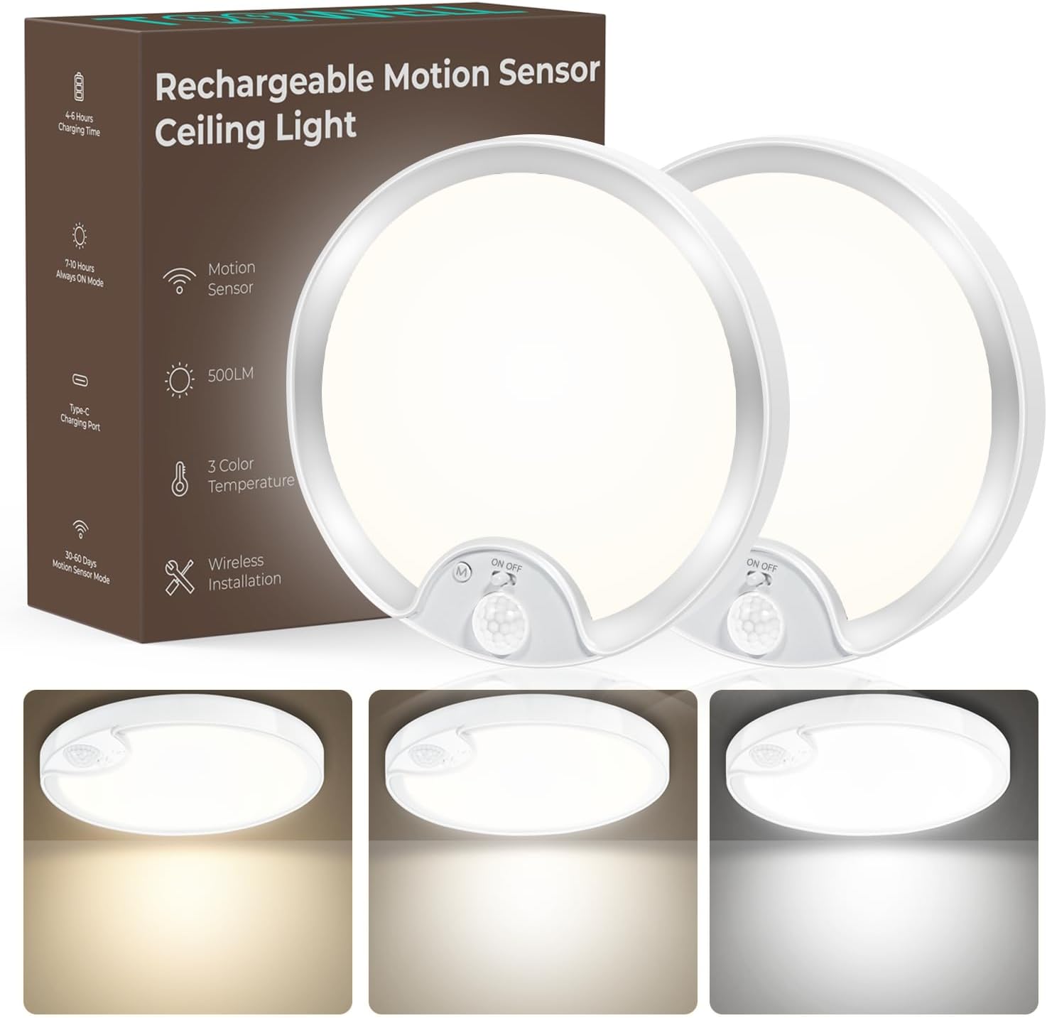 Rechargeable Motion Sensor Ceiling Light for Indoor Use