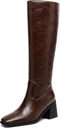 Women's Knee High Boots with Block Heels - Pointed Toe Tall Fashion