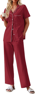 Ekouaer Womens 100% Cotton Pajama Set Short Sleeve Button Down - Soft