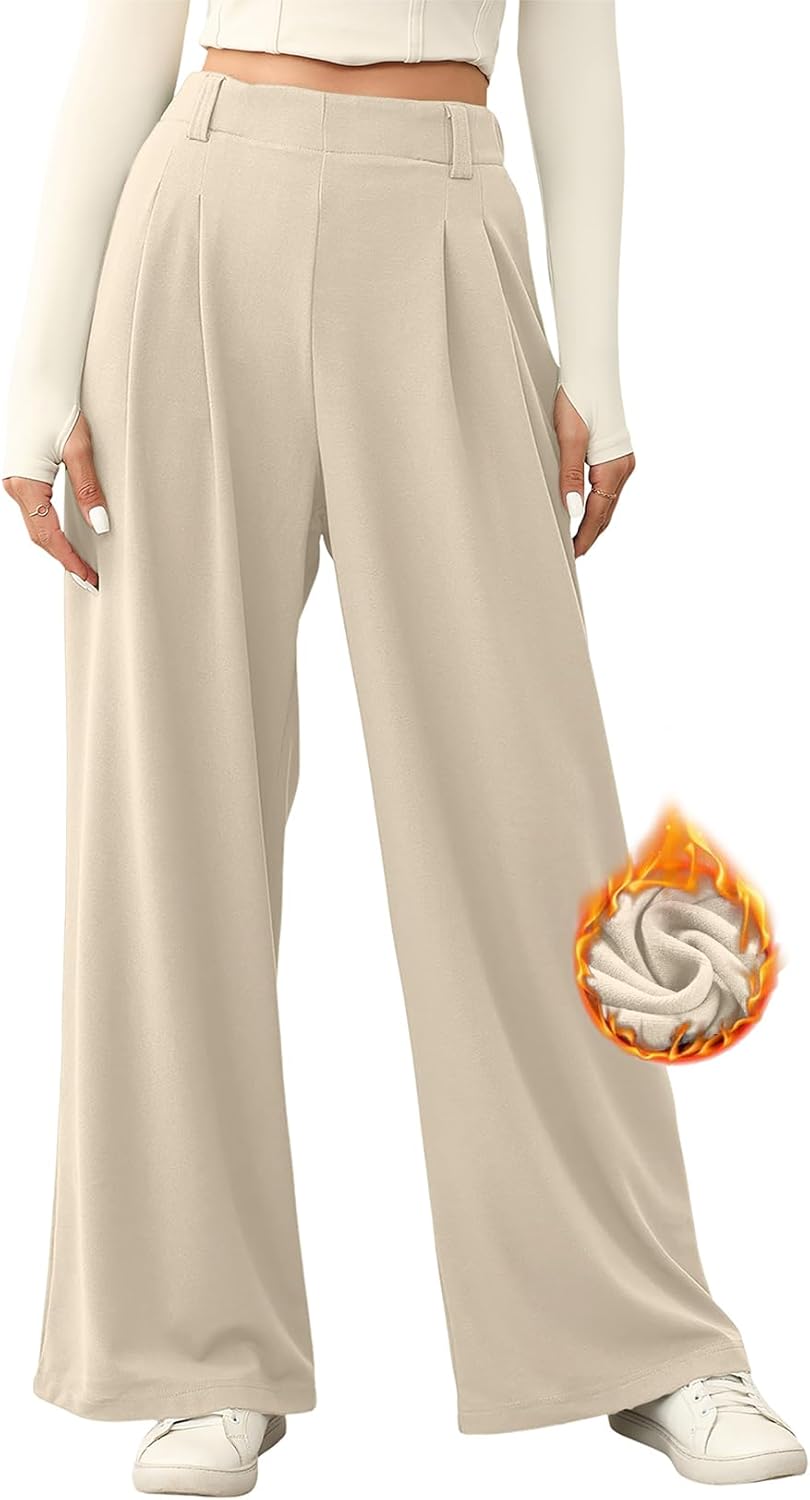 EVALESS Wide Leg Pants for Women: Cozy Fleece Lined Trousers
