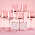 Pink Wine Glasses Set of 6 - Hand Blown 14oz Colored Crystal Glasses