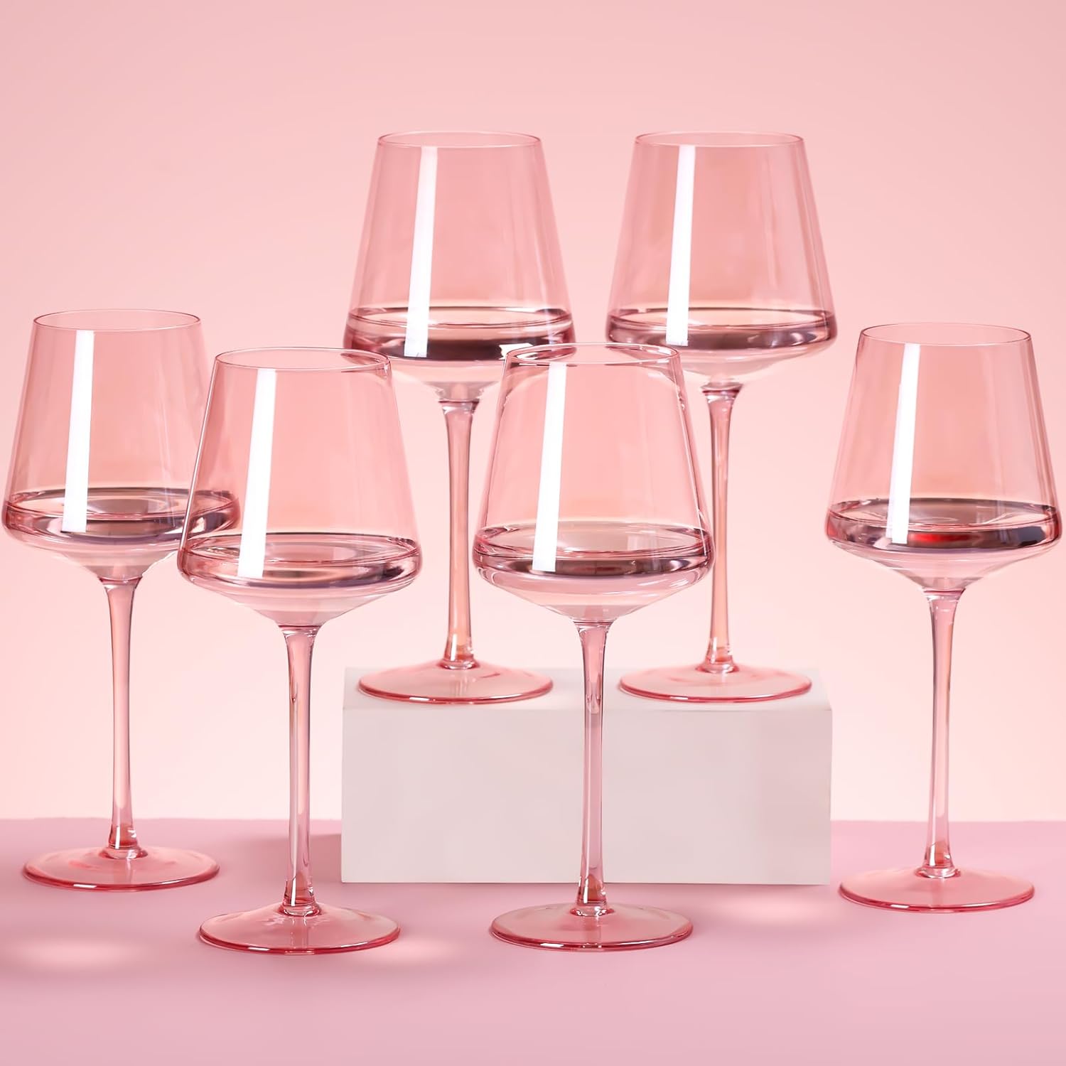 Physkoa Pink Wine Glasses Set of 6 for Elegant Gatherings