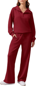 PINSPARK 2 Piece Sweatsuit Set - Oversized Half Zip Tracksuit Shoes