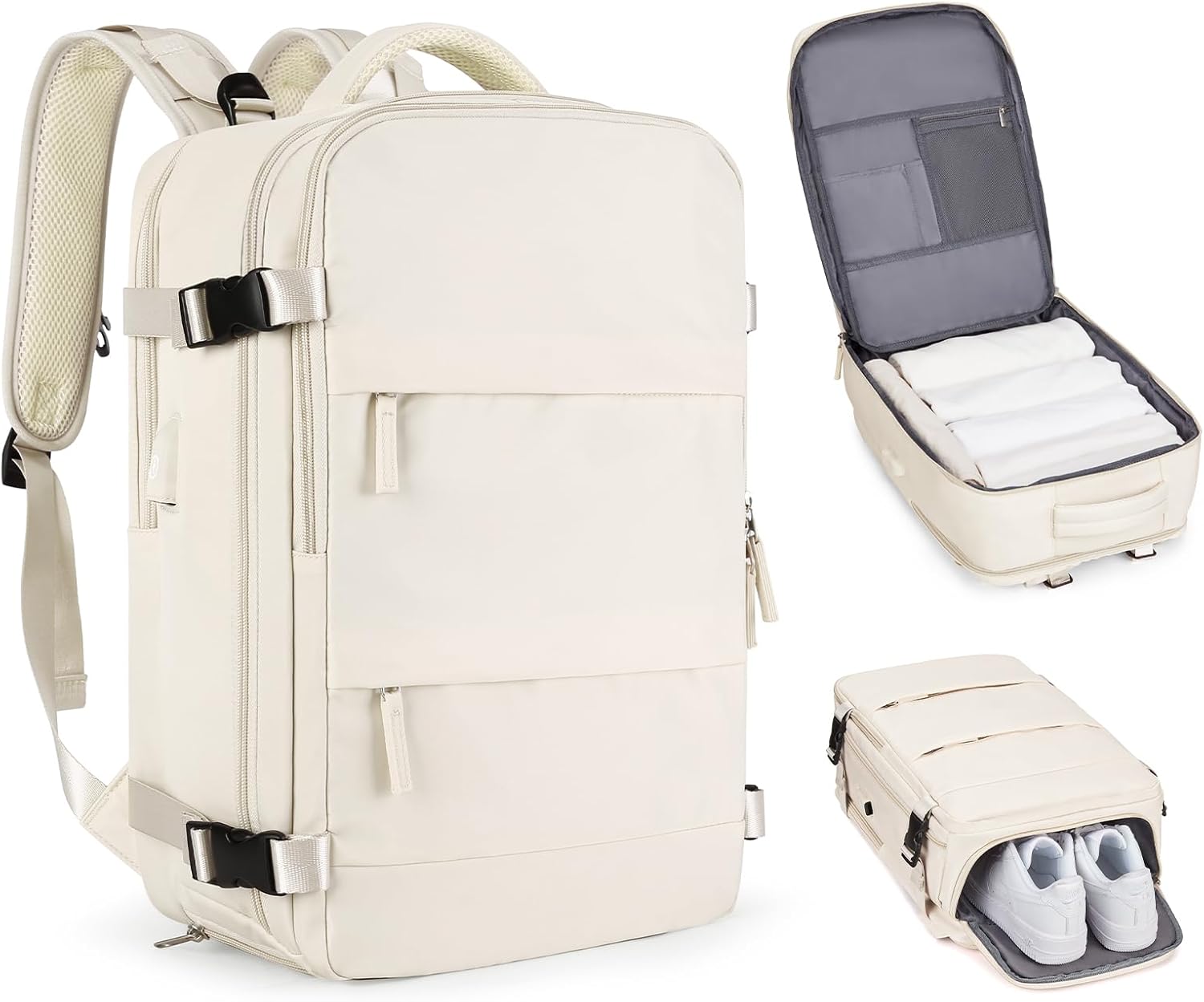 Beige Large Travel Backpack for Men and Women - Airline Approved
