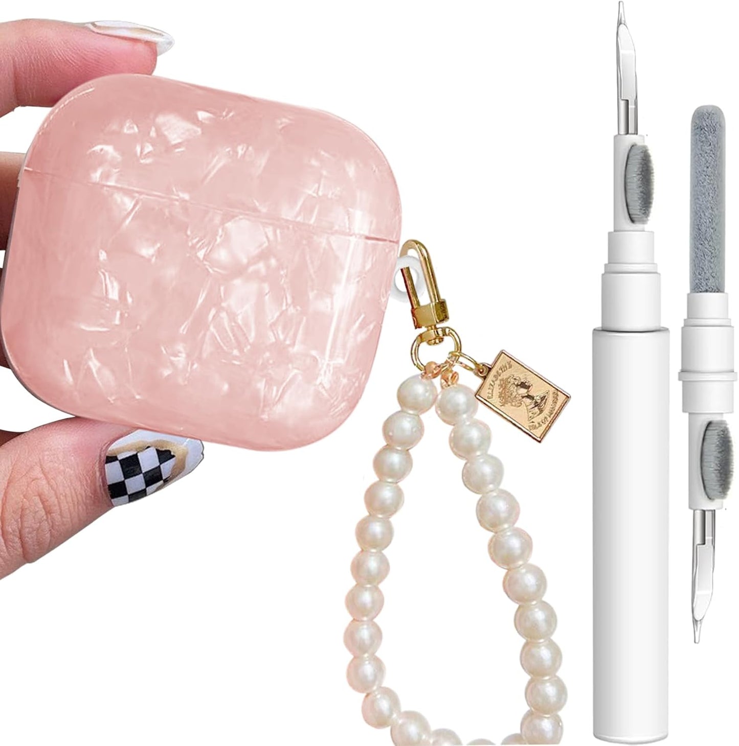 Pink Glitter AirPods 4 Case + Pearl Keychain - YOMPLOW