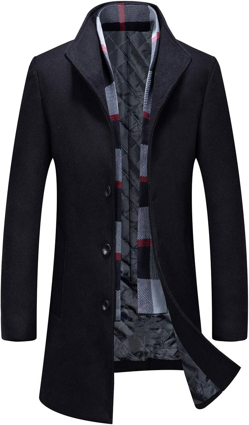 iCKER Mens Trench Coat Winter Wool Blend Jacket for Style
