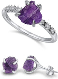 Raw Stone Stud Earrings and Dainty Ring Jewelry Set (Style 5M4T)
