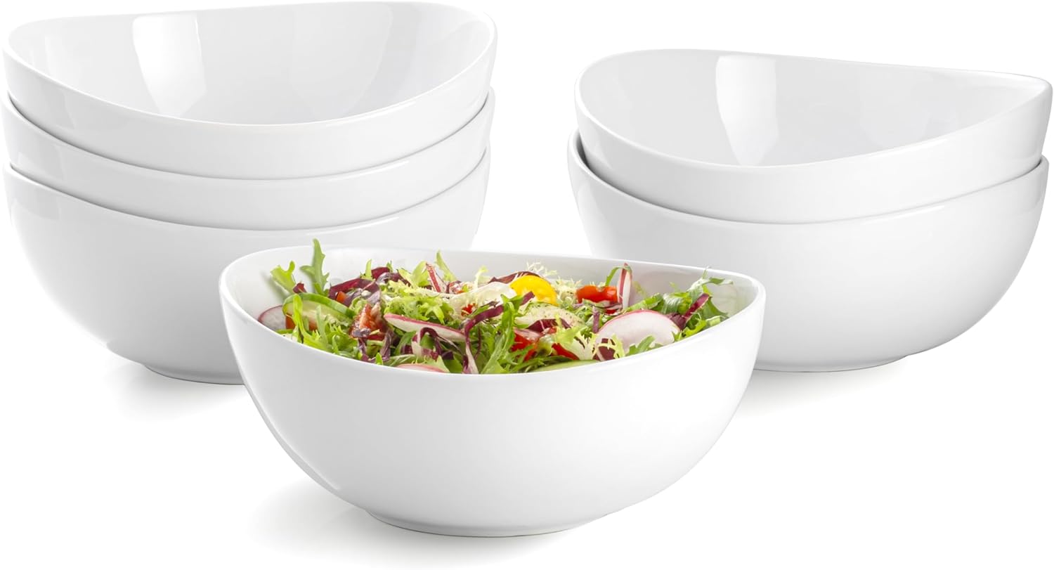 Pasta Bowls Set of 6, 50 OZ White Porcelain Serving Dishes