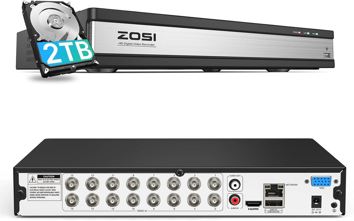 ZOSI 16 Channel H.265+ Home Security DVR Recorder for Safety