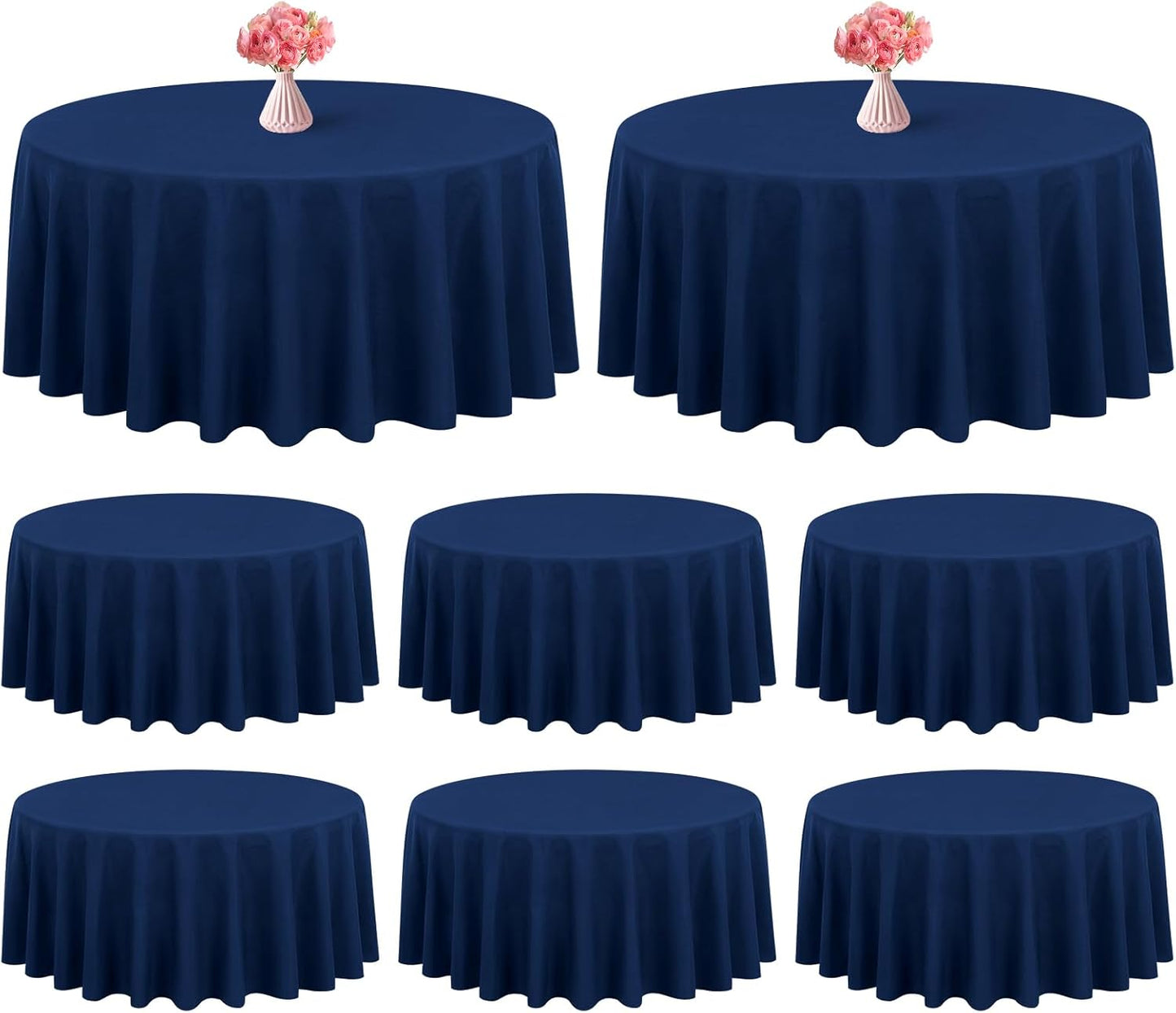 Showgeous 90 Inch Round Tablecloths - 8 Pack Navy Blue Decor