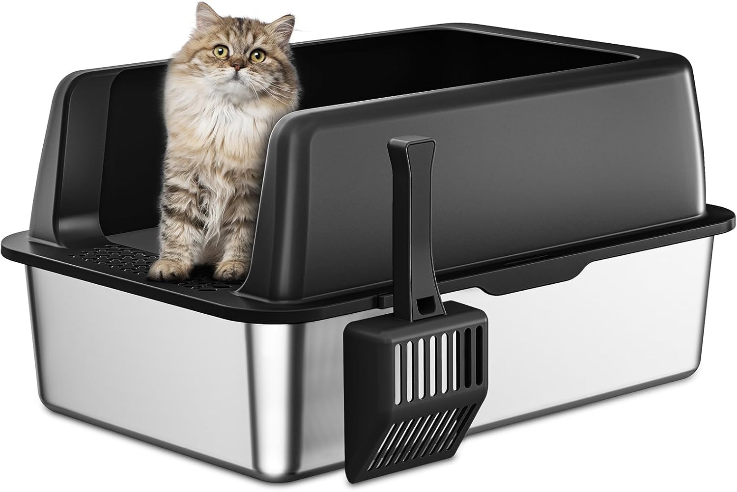 Zarler Stainless Steel Litter Box with Lid for Big Cats