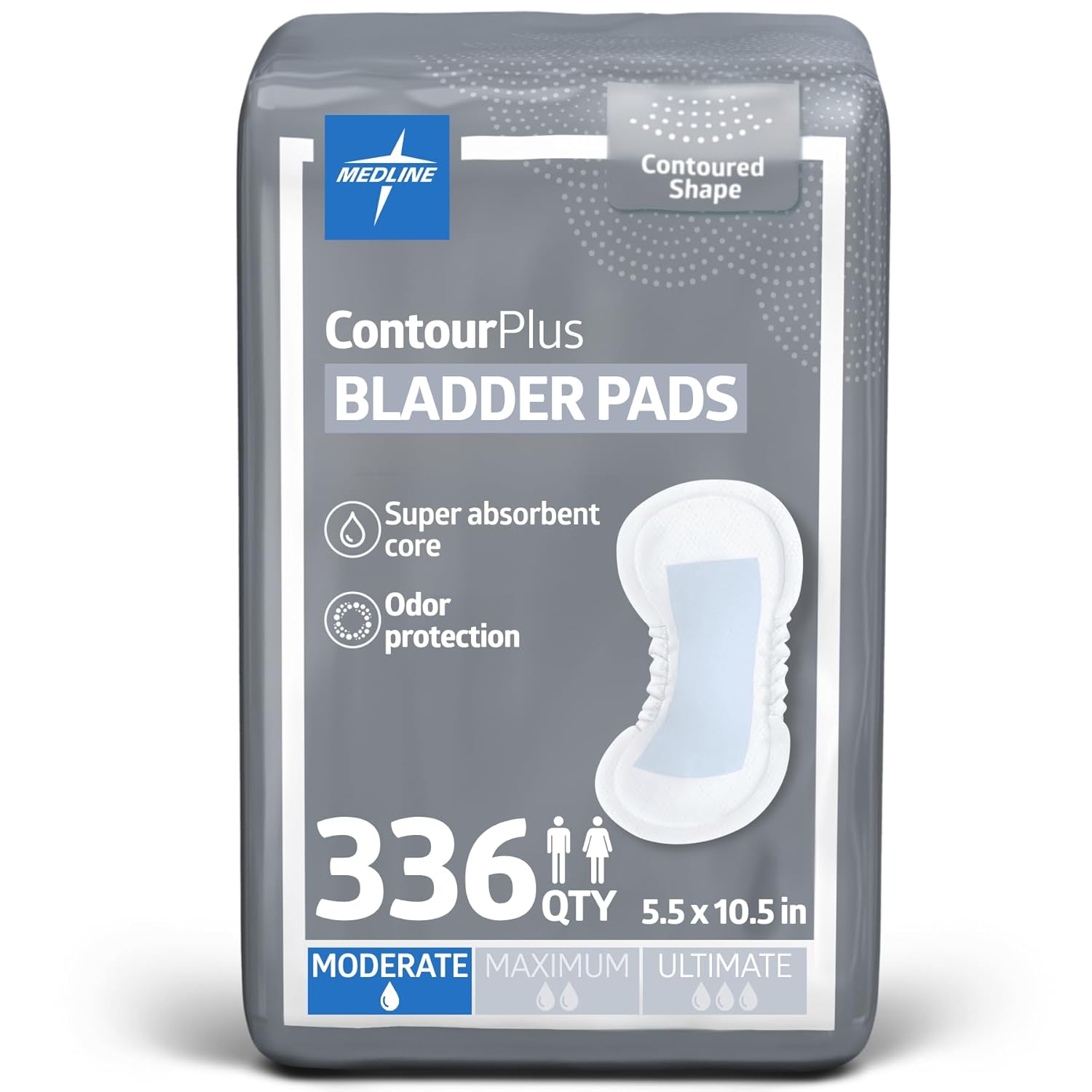 Medline ContourPlus Bladder Control Pads for Moderate Absorbency