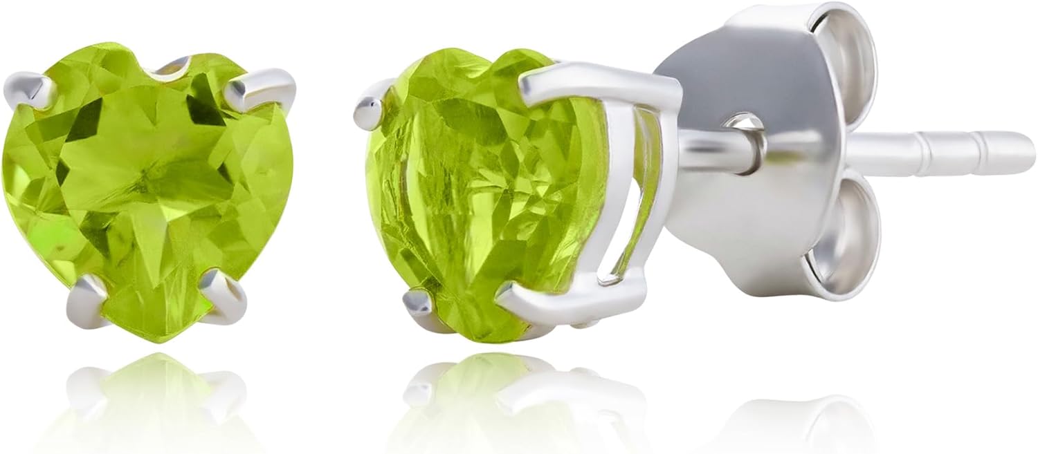 10k White Gold Heart Stud Earrings with Birthstone for Women