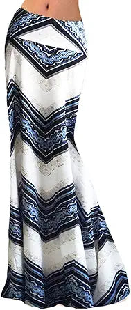 Novias Women Fashion Multicolored Print High Waist Maxi Skirt