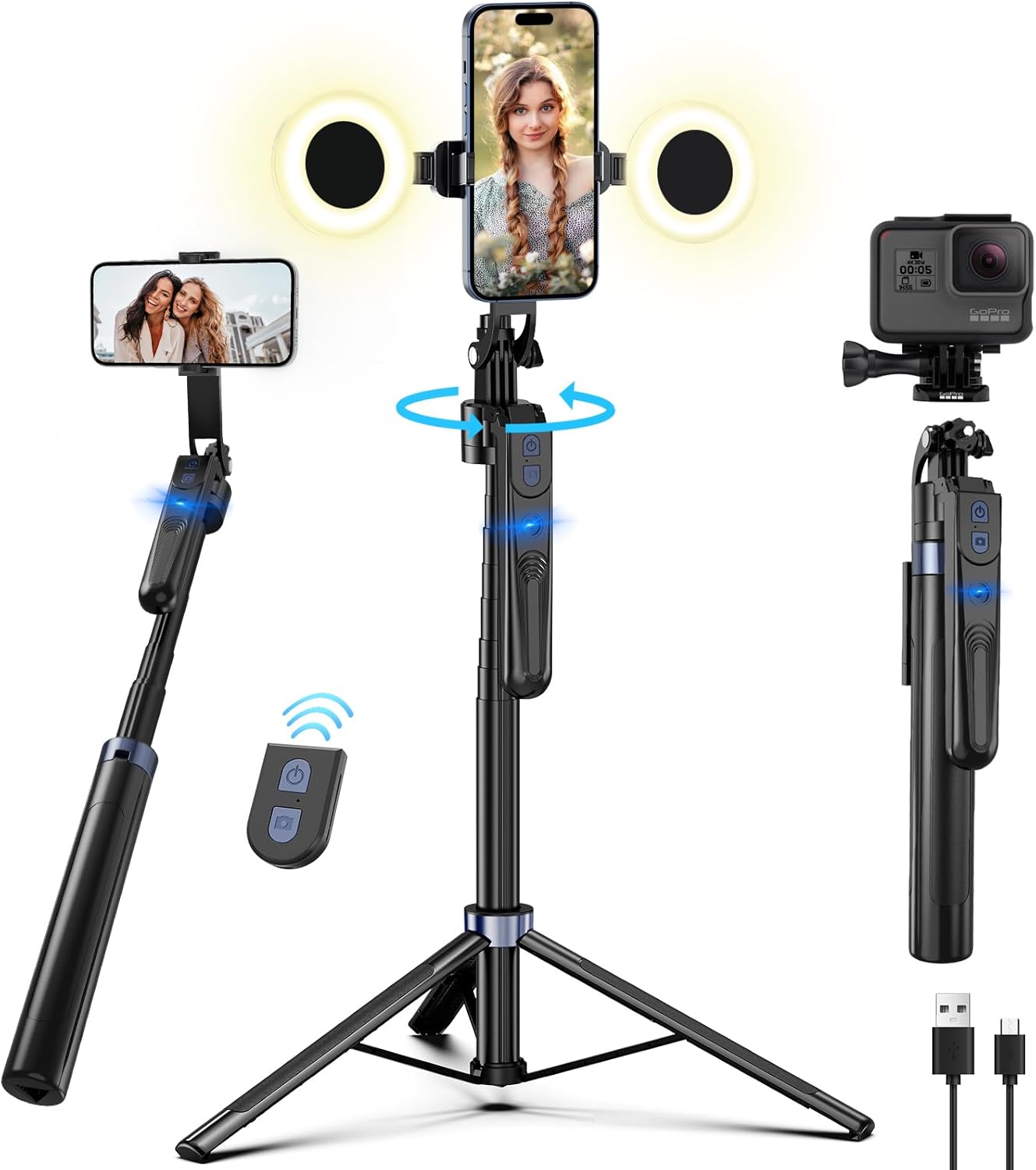 Face Tracking Tripod for iPhone with Light and Remote Control