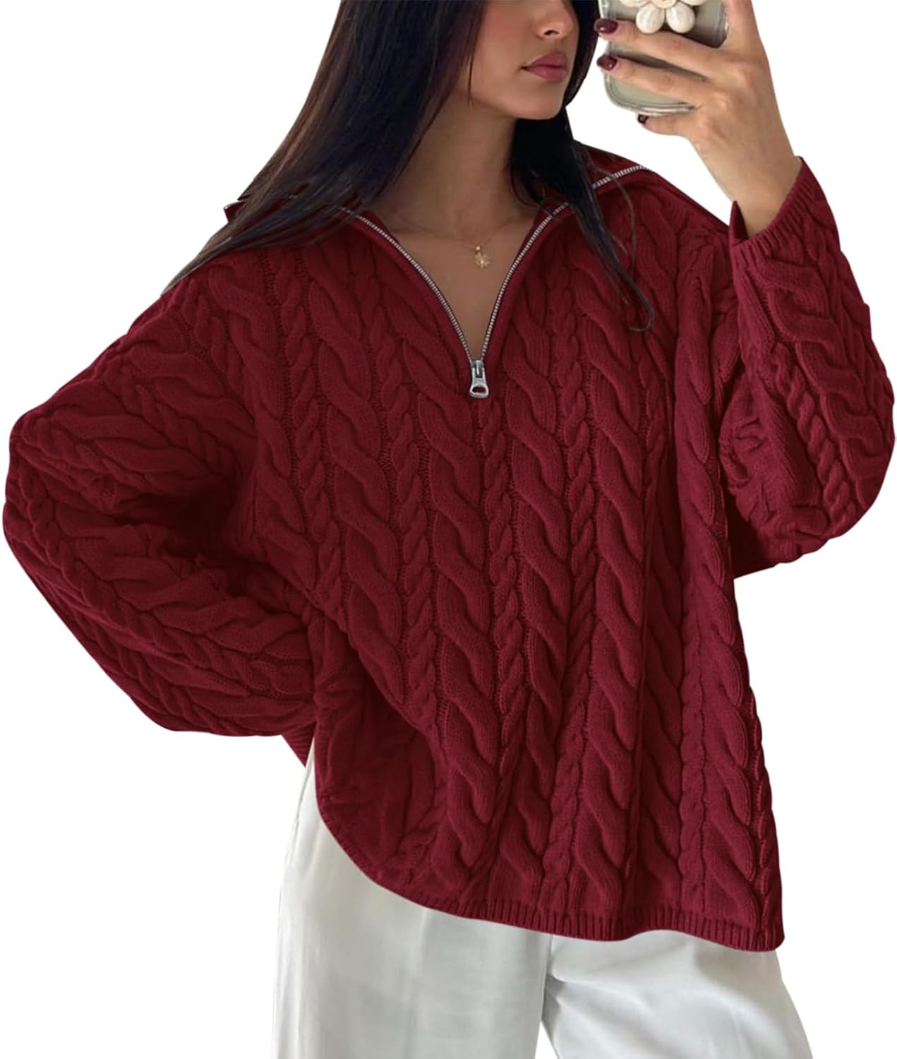 PRETTYGARDEN Womens Fall Sweaters Long Sleeve Quarter Zip Pullover