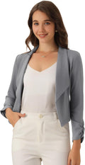Allegra K Notched Lapel Ruched Sleeve Cropped Blazer - Work-Ready