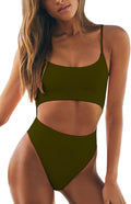 Meyeeka Womens Scoop Neck Cut Out Lace Up Back Monokini - Flattering