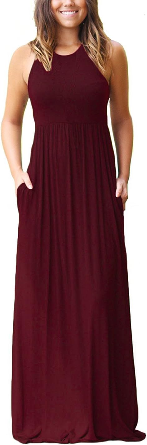 GRECERELLE Women's Summer Sleeveless Maxi Dress with Pockets