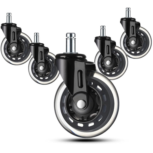 JOYANCE Office Chair Wheels - Set of 5, Scratch-Free & Silent Caster Replacement, Heavy-Duty for Hardwood & Carpets