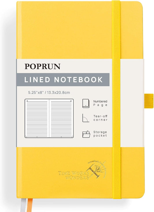 POPRUN Lined Journal Notebook - 128 Numbered Pages, Thick College Ruled Paper