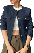 Cicy Bell Cropped Tweed Blazer Jacket - Classic Collarless Style
