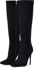 Womens Knee High Stiletto Boots 4 in Heel - Pointed Toe Leather Suede
