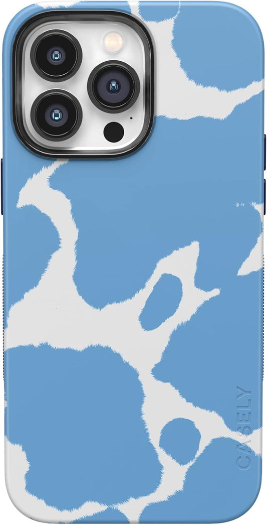 Casely iPhone 14 Pro Case - Light Blue Cow Print Design