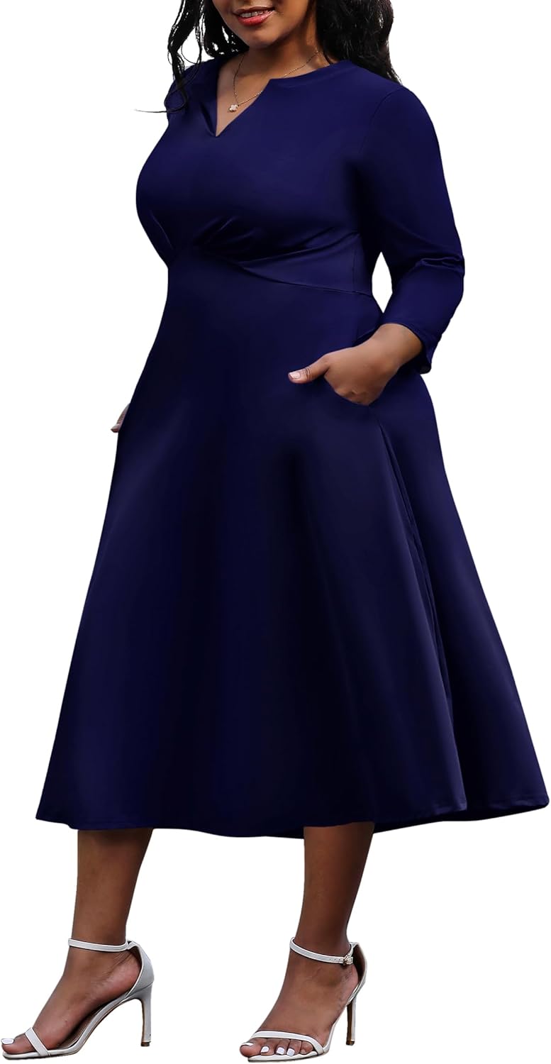 Nmoder Women's Plus Size Stretchy Flared Wrap Dress for Weddings