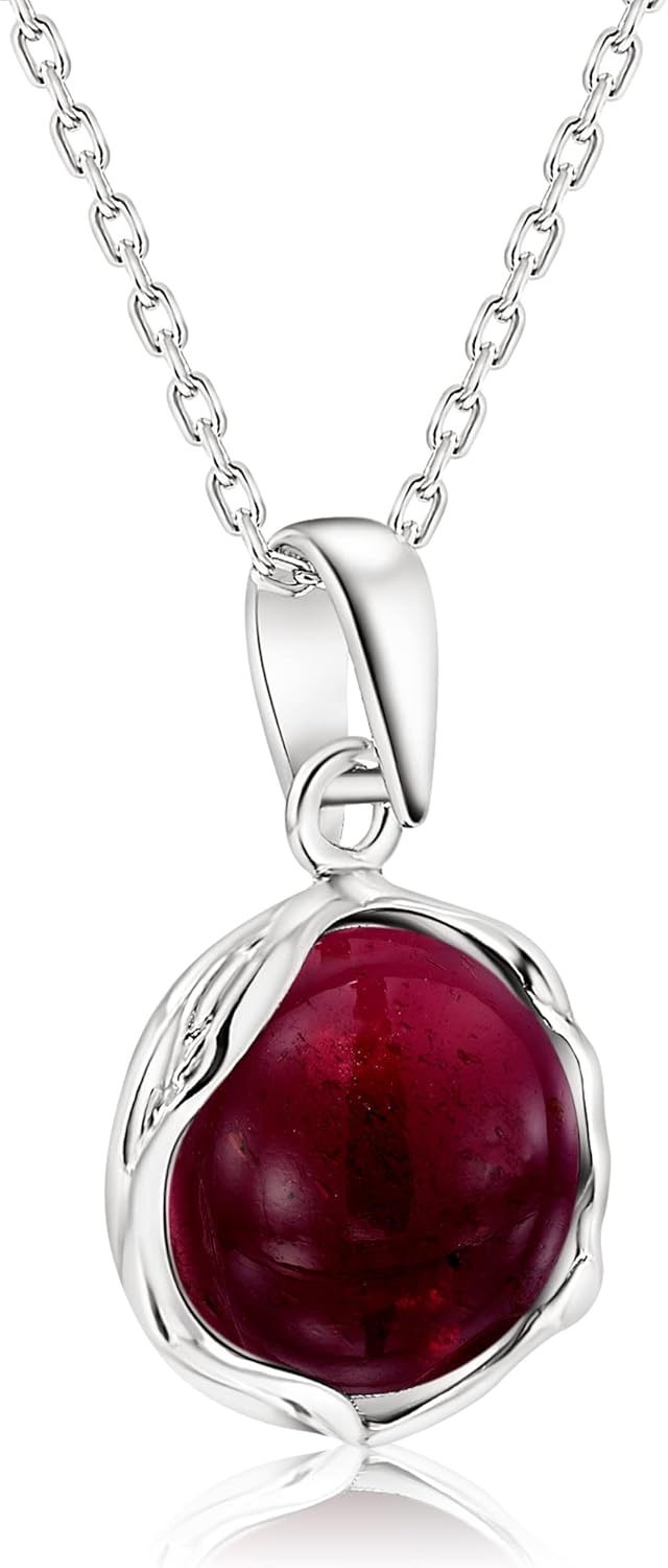 Elegant Red Garnet Necklace for Women in Sterling Silver