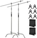 2 Pack Photography C Stand with Boom Arm - Heavy Duty Stainless Steel