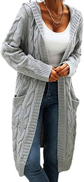 Women Hooded Cable Knit Long Cardigan Sweater - Soft Acrylic