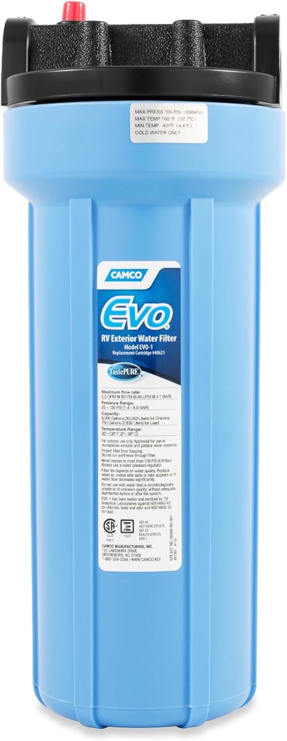 Camco Evo RV Water Filter for Clean Drinking Water Essentials