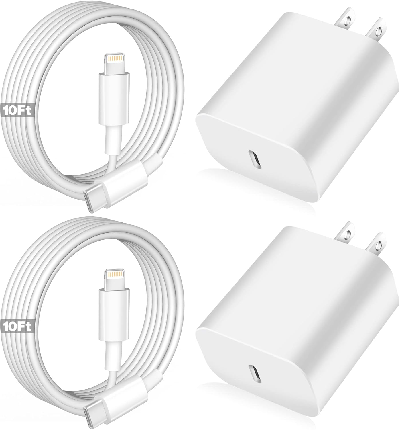 Quick Charge Bundle for iPhones - 2Pack 10FT Lightning Cable
