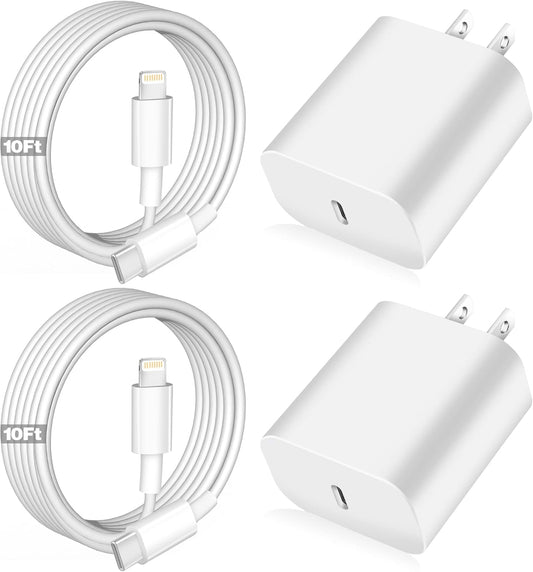 Quick Charge Bundle for iPhones - 2Pack 10FT Lightning Cable