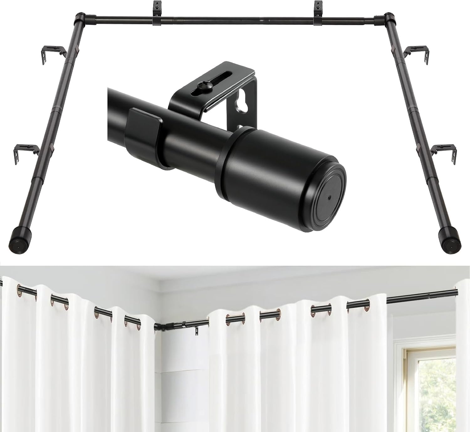 Corner Bay Window Rod Set, Adjustable & Stylish | Anndason