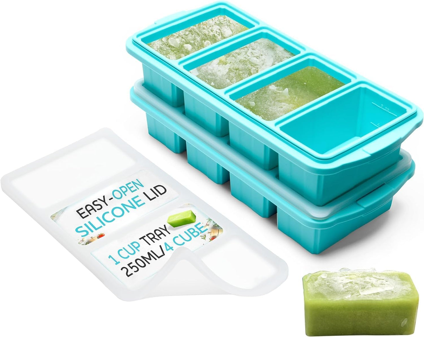 Xomoo Silicone Freezer Tray - 8 Perfect 1 Cup Portions - 2-Pack