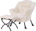 Welnow Lazy Chair with Ottoman - Plush Beige Accent Seat for Small