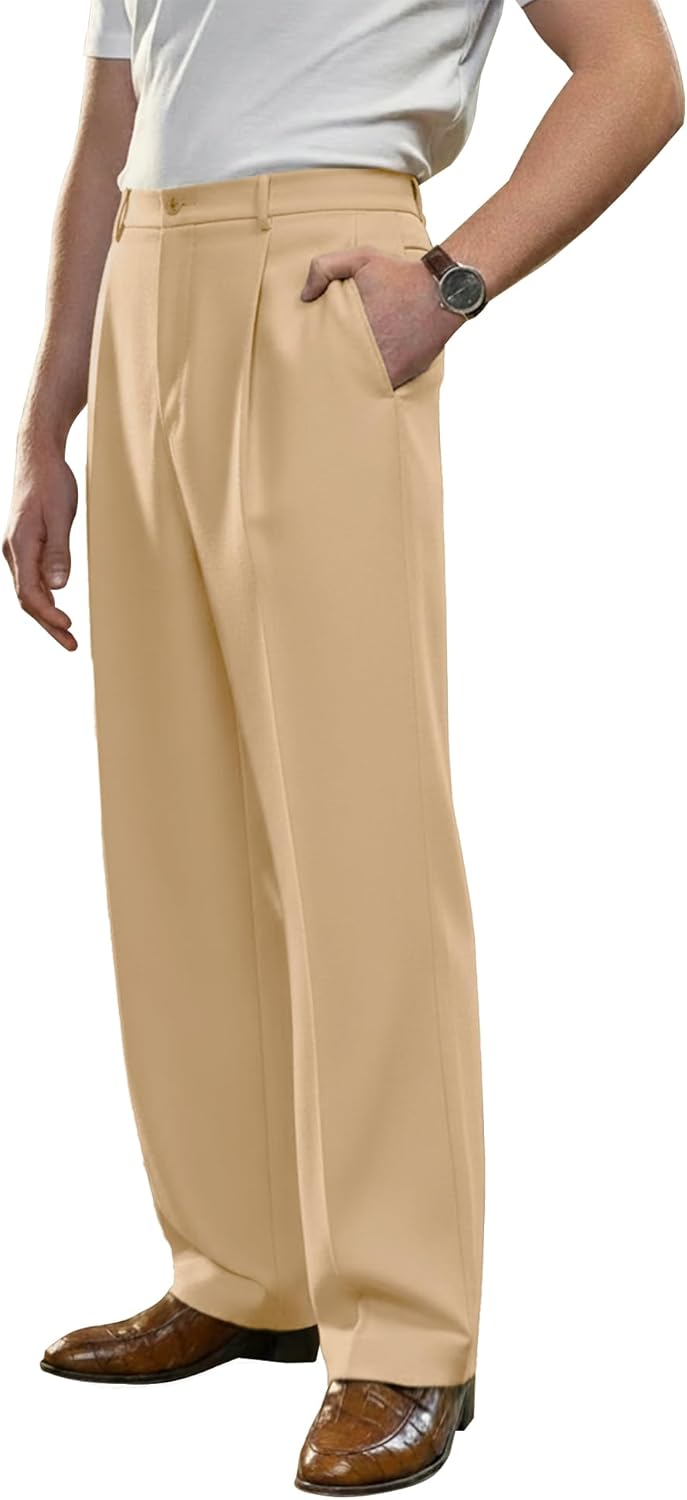 Men's Relaxed Fit Casual Dress Pants with Expandable Waist