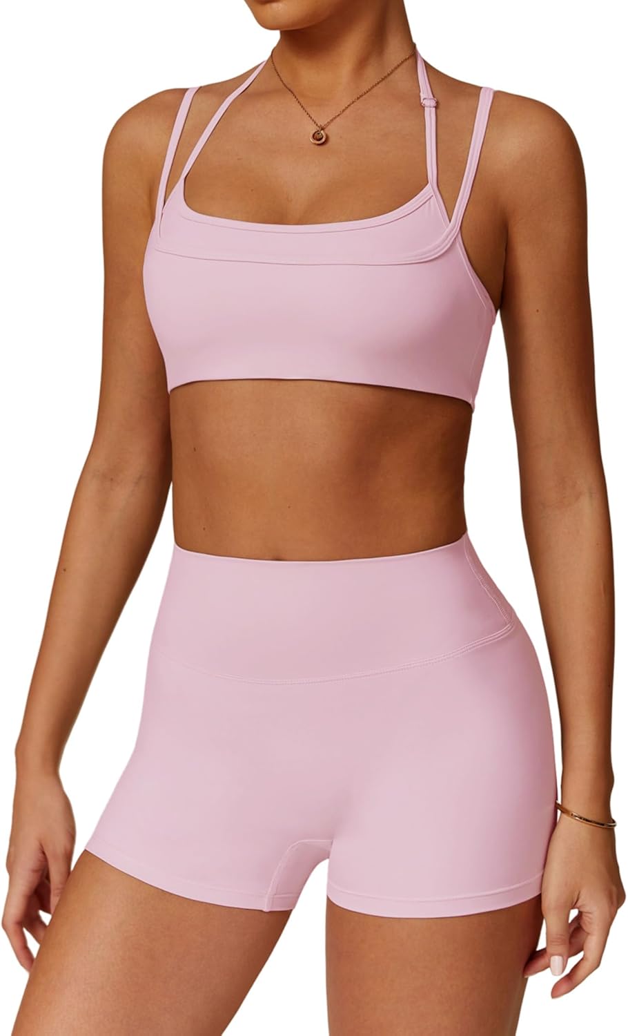 Two Piece Workout Sets for Women with High Waist Scrunch Shorts