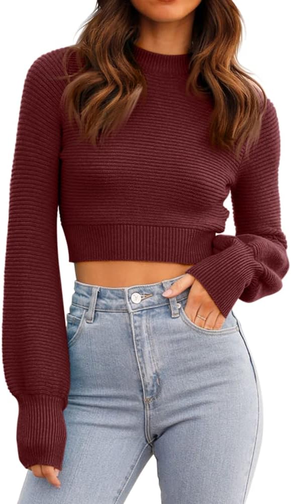GeGekoko Womens Sexy Crew Neck Cropped Sweater for Fall Fashion
