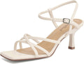 Womens Square Open Toe Kitten Heels - Strappy Ankle Sandals